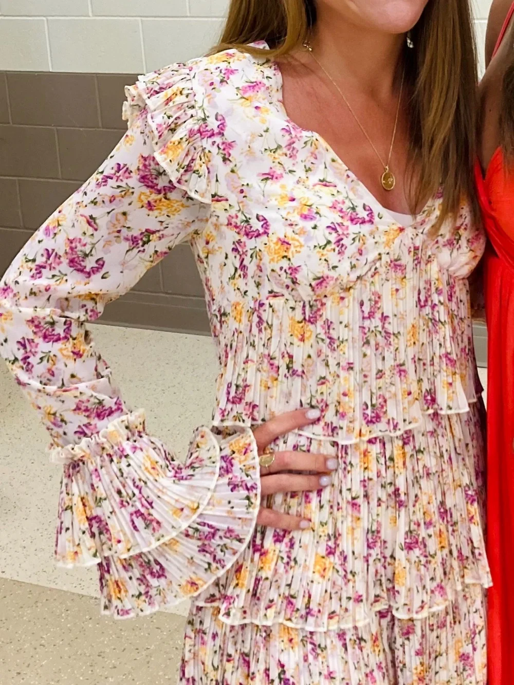 Floral Tiered Ruffle romper in Cream with Pink & Yellow Floral Print